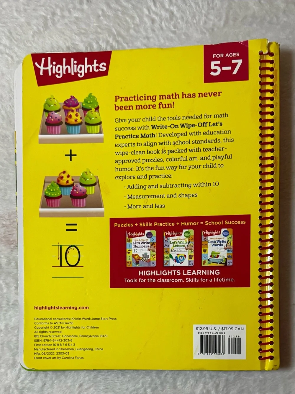Highlights Let's Practice Math Write-On Wipe-Off Book: Ages 5-7